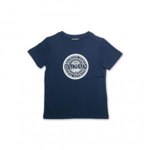 Balmain - T-shirt blu con stemma bianco