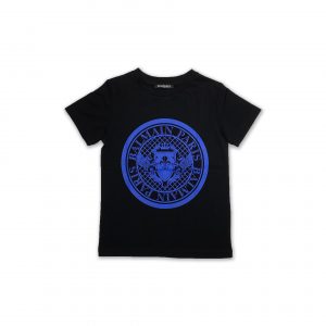 Balmain - T-shirt nera con stemma blu bimbo
