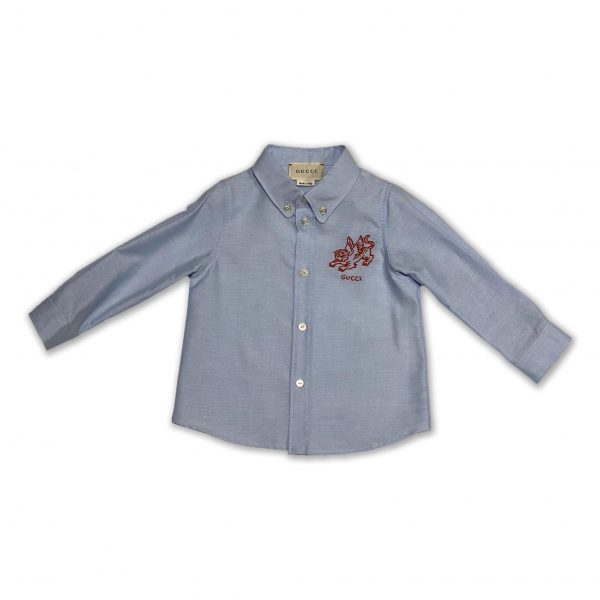 Gucci - Camicia con ricamo rosso per neonato