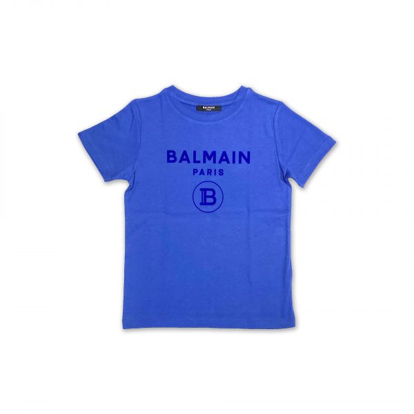 Balmain - T-shirt azzurra con logo bimbo