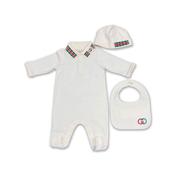 Gucci - Corredino tutina cappello  e bavetta bianchi per neonato