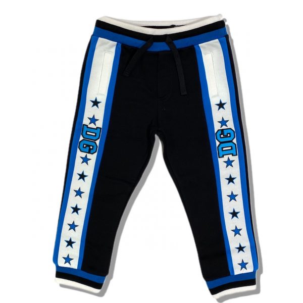 D&G - Pantalone felpato Royal nero bianco e blu bimbo