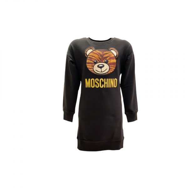 Moschino - Abito maniche lunghe nero teddy tiger bimba