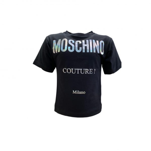 Moschino - T-shirt nera con logo specchiato bimba