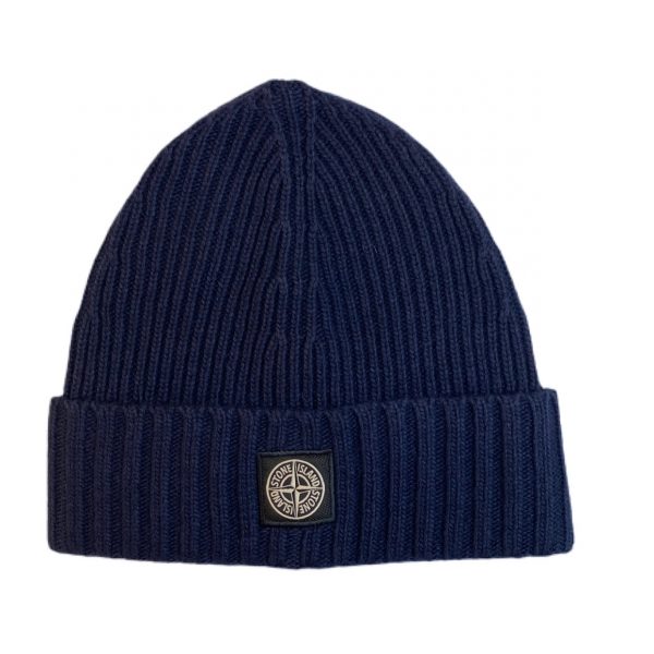 Stone Island - Cappello blu con pieghe a costine bimbo