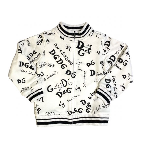D&G - Felpa bianca con loghi neri stampati bimbo