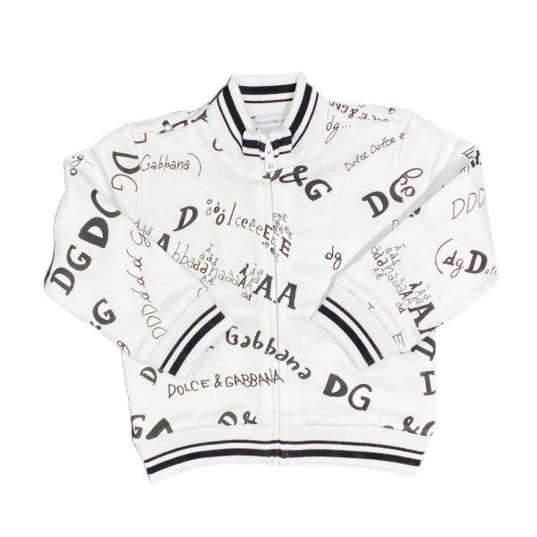 D&G - Felpa con zip e cappuccio bianca per neonato
