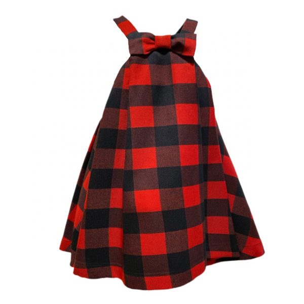 Simonetta - Abito tartan smanicato con fiocco bimba