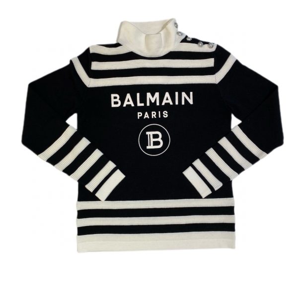 Balmain - Maglia tricot con logo e bottoni bimba