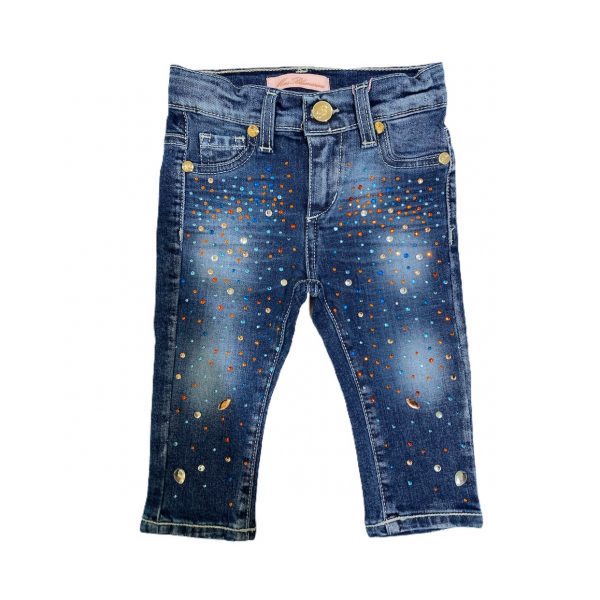 JEANS CON STRASS E LOGO POSTERIORE