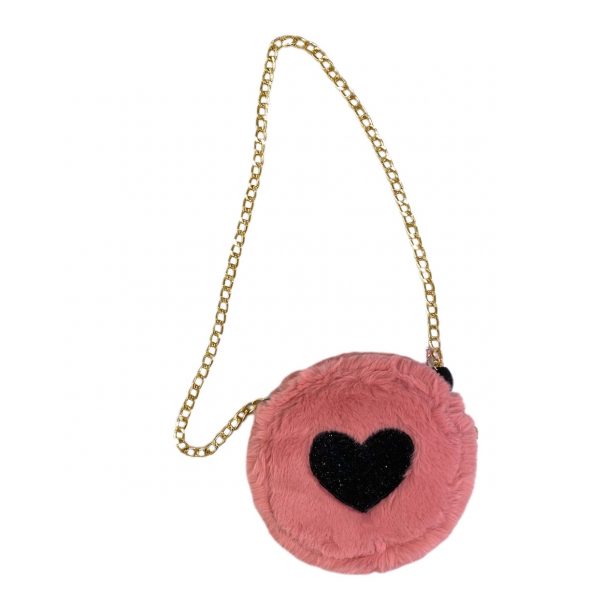 BORSA TONDA CON CATENA IN PELLICCIA CON CUORE
