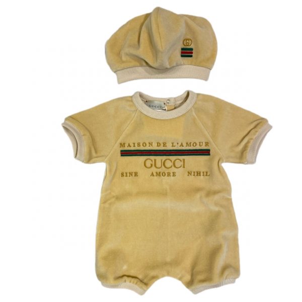 Gucci - Kit baby tutina e cappello in ciniglia per neonata