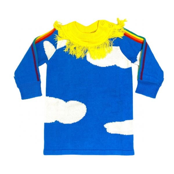 Stella McCartney - Abito in maglina di cotone con frange al collo per neonata