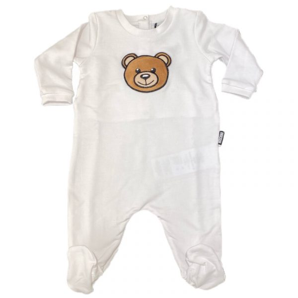 Moschino - Tutina con orsetto che suona bianca per neonato