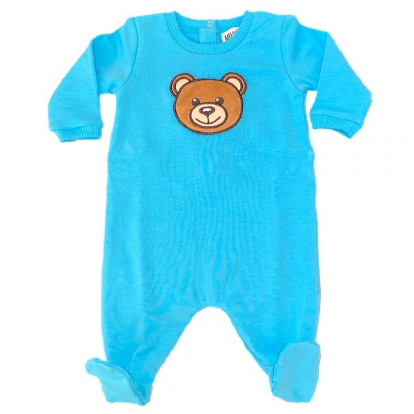Moschino - Tutina con  orsetto che suona azzurra per neonato