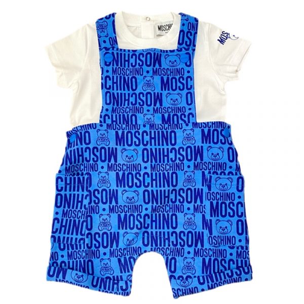 Moschino - Salopette in felpa azzurra per neonato