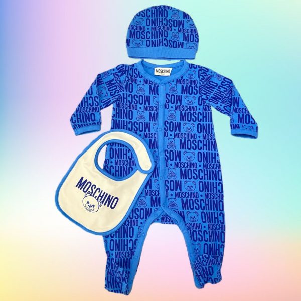 Moschino - Kit regalo in cotone blu per neonato