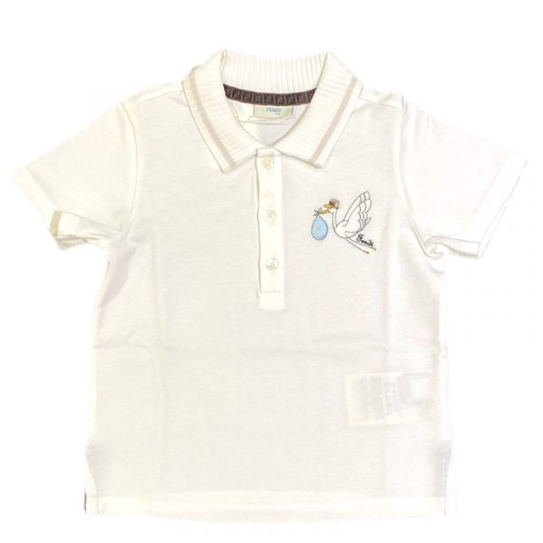 Fendi- Polo in jersey white per neonato