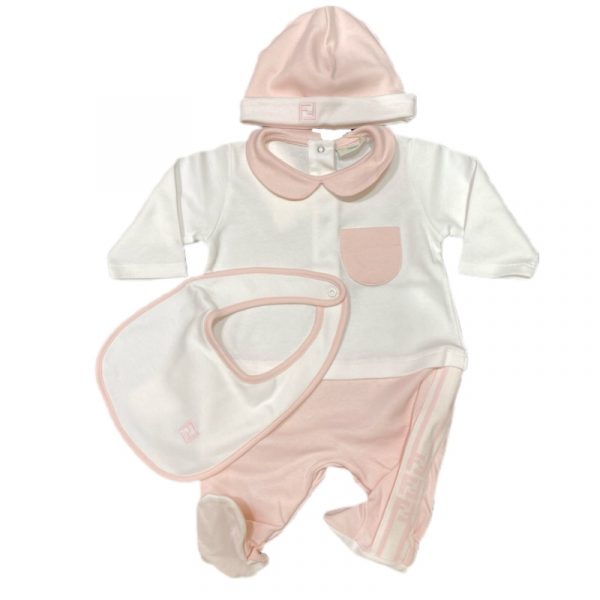 Fendi - Tutina + cappello + bavetta Rosa bianco per neonata