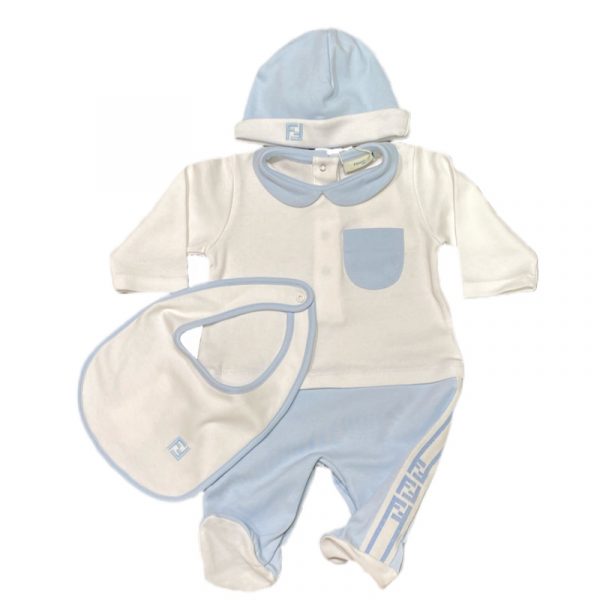 Fendi - Tutina + cappello + bavetta Bianco cielo per neonato