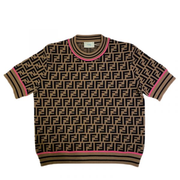 Fendi - Maglia corta in cotone marrone fuxia bianca bimba