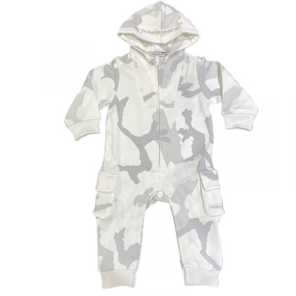 Dolce & Gabbana - Tutina in felpa bianca grigia per neonato