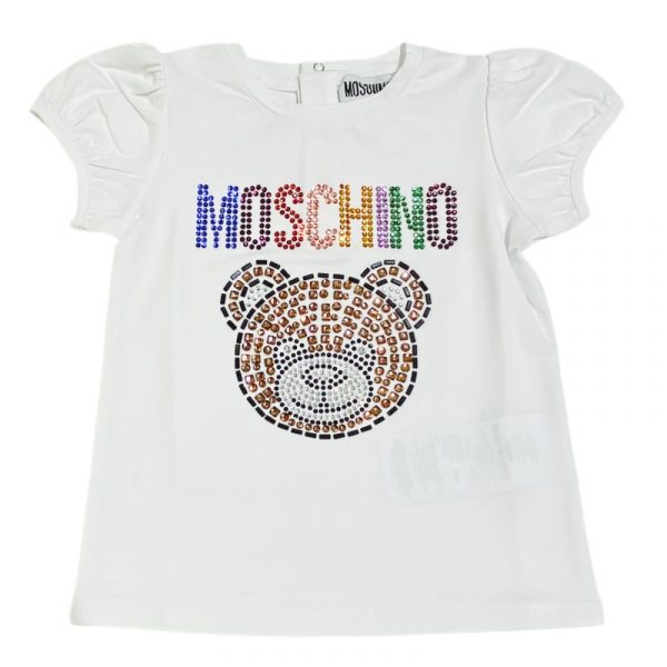 Moschino - T-shirt manica corta con strass bianca da bambina