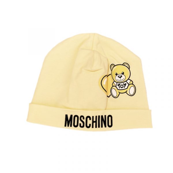 Moschino - Cappello con orsetto cuori giallo per neonata