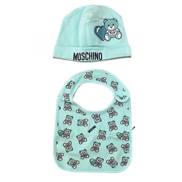 Moschino - Cappello + bavetta verde acqua per neonato