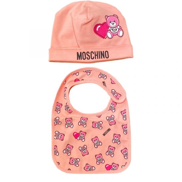 Moschino Cappello + bavetta orsetti rosa bubble per neonata