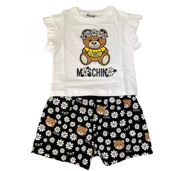 Moschino - Completo t shirt e short bianci bimba