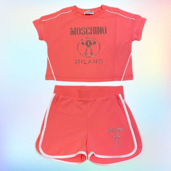 Moschino - Completo t-shirt e short rosa bubble bimba