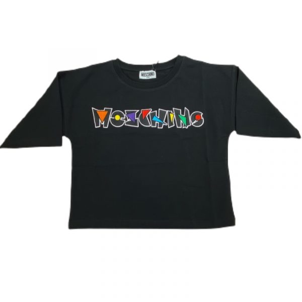 Moschino - T-shirt logo ricamo nera bimba
