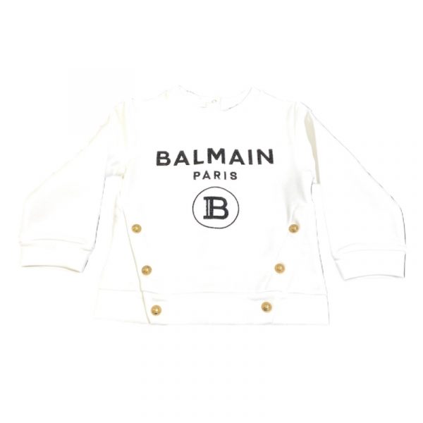 Balmain - Felpa in cotone bianca per neonata