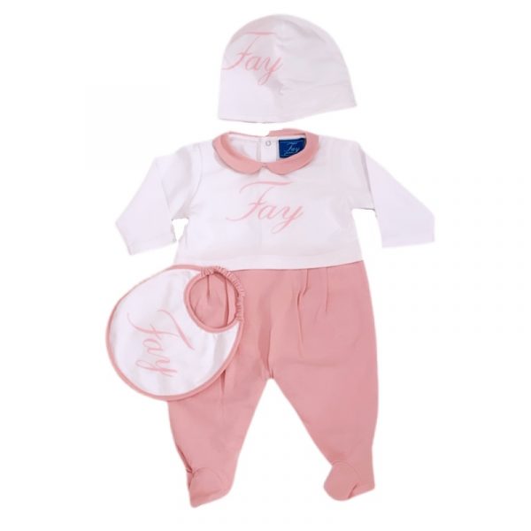 Fay - Tutina con cappellino e bavaglino rosa per neonata
