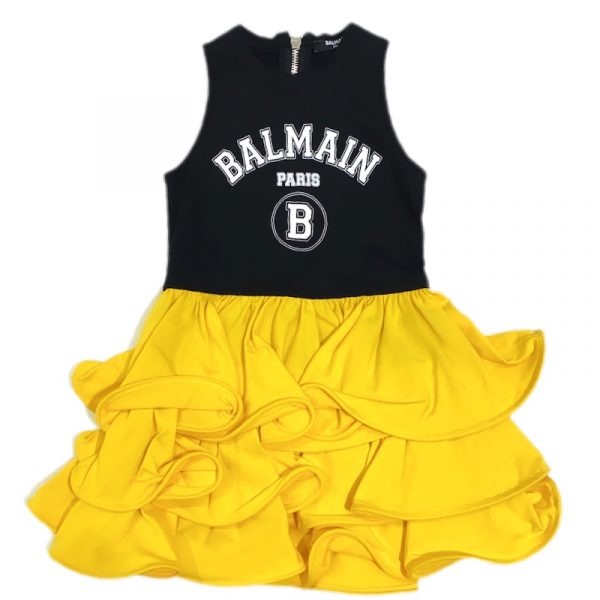 Balmain - Abito smanicato nero-giallo bimba