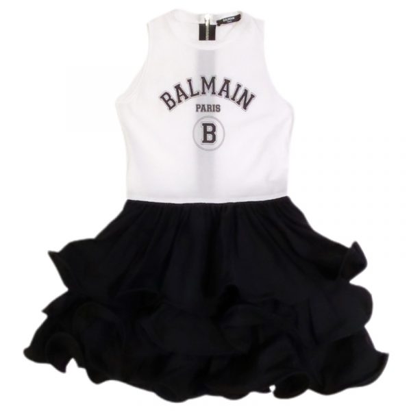 Balmain - Abito smanicato Bianco-Nero bimba