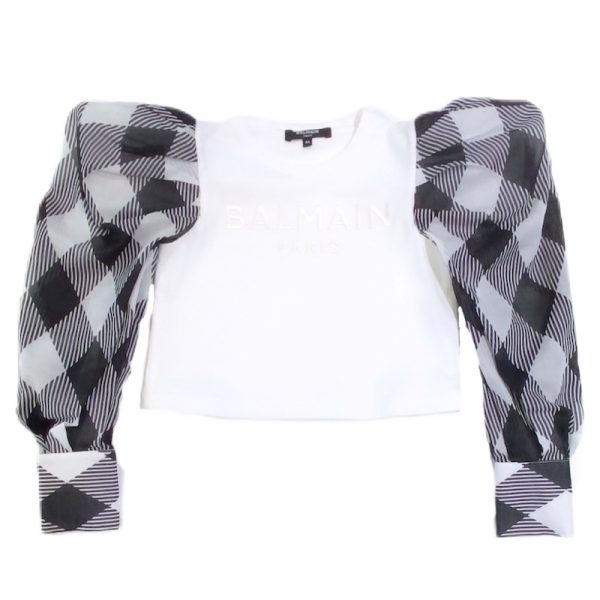 Balmain - Blusa manica lunga Bianca-Nera bimba
