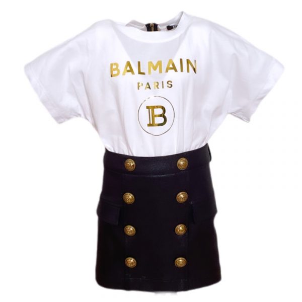 Balmain - Abito t-shirt e gonna bianca bimba