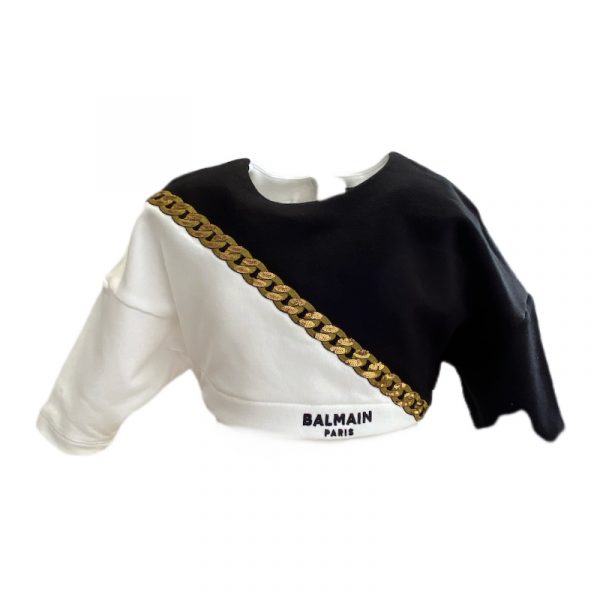 Balmain - Felpa manica lunga bianca-nera bimba
