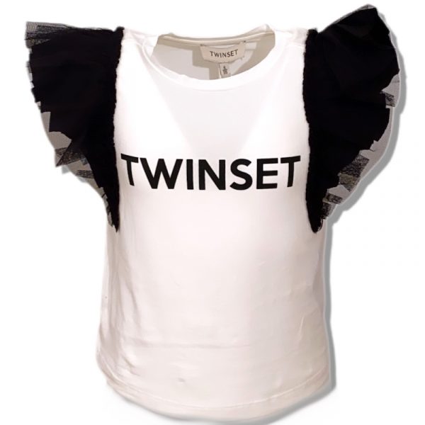 Twinset- T-shirt in cotone - Bianco-Nero