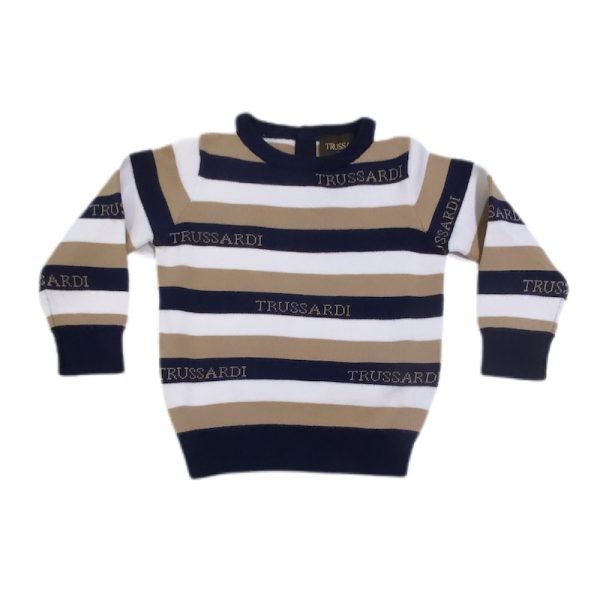 Trussardi - Maglia girocollo  blu-beige per neonato