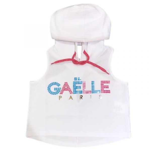 Gaelle - Felpa smanicata con cappuccio bianca bimba