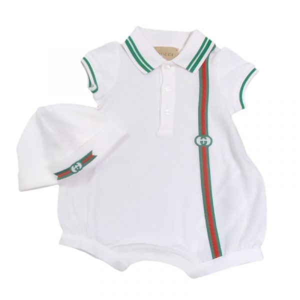 Gucci - Pagliaccetto e cappello bianco per neonato
