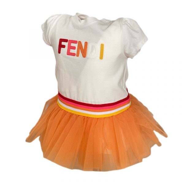 Fendi - Abito in cotone bianco-orange per neonata