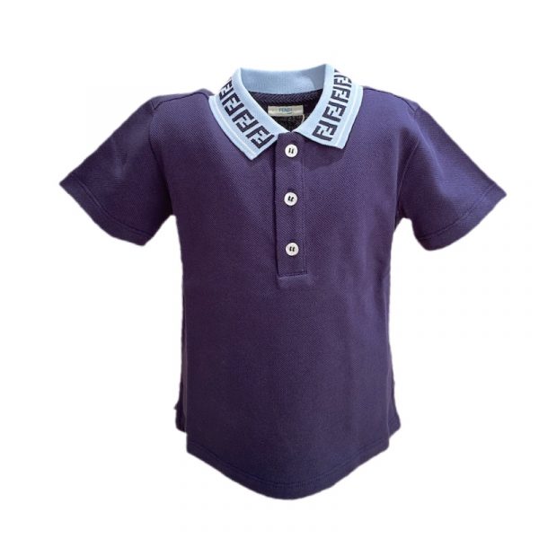 Fendi - Polo in piquette blu per neonato