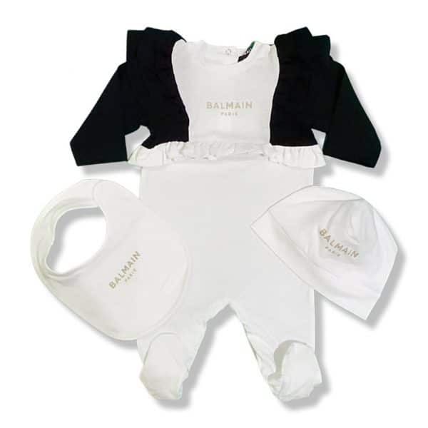 Balmain - Tutina+cappello+bavetta bianco nero