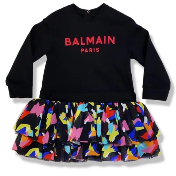 Balmain - Abito con tulle multicolor bimba