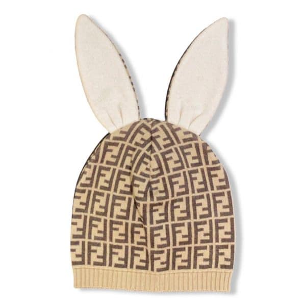 Fendi - Cappello con orecchie marrone beige per neonata