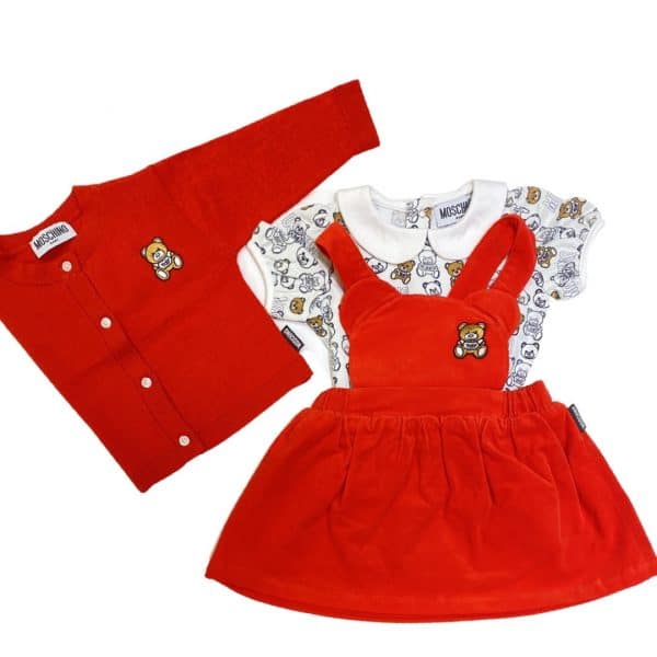 Moschino -Completo Salopette-t-shirt-Cardigan-Red